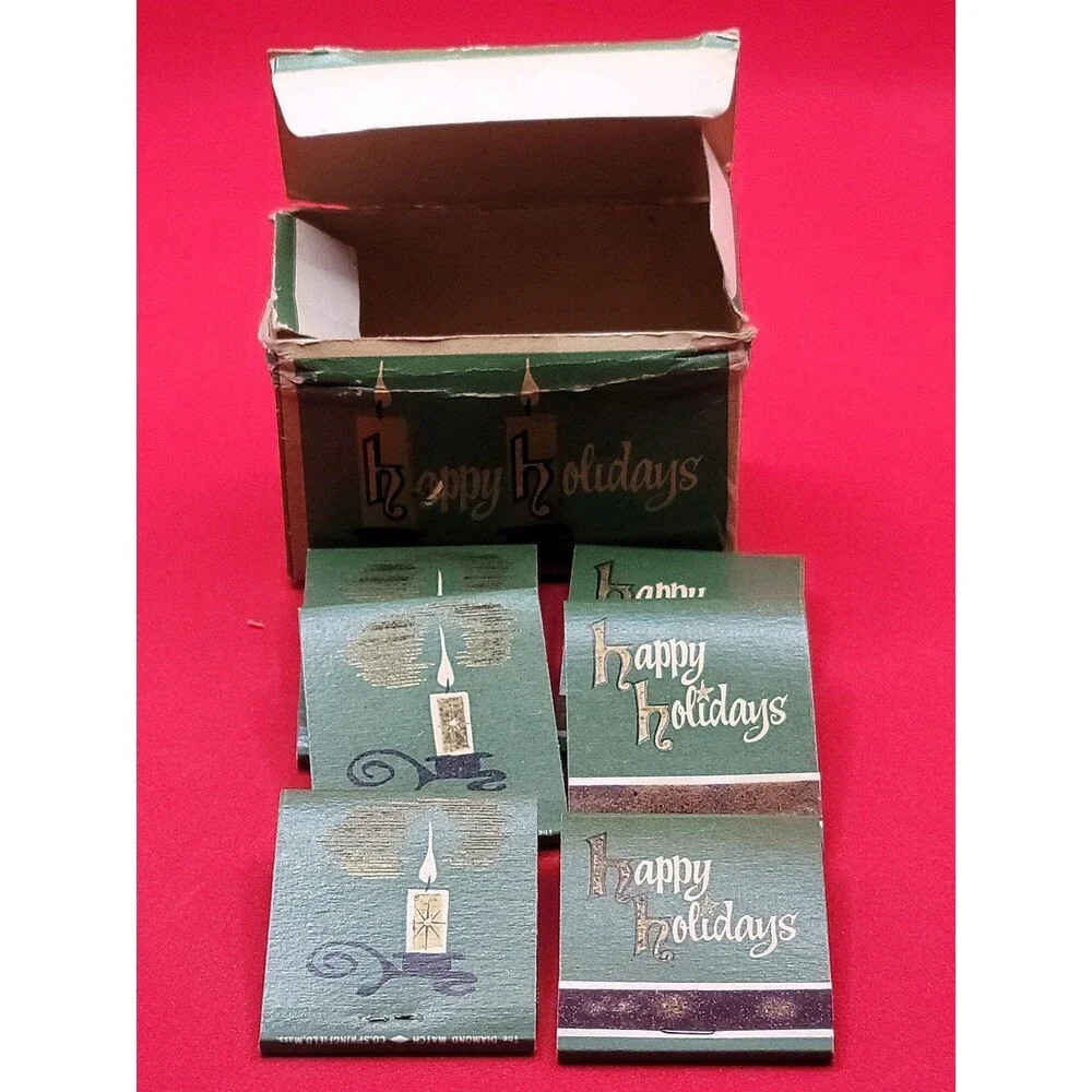 Vintage happy holidays box with 6 matchbooks